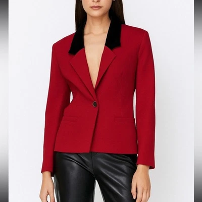 Blazer Vintage Lloyd Williams Rojo 100% Lana Terciopelo Cuello Foto 1 de 4