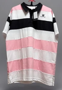 Polo de golf Chuco para hombre blanco con rayas rosas y negras logotipos Chuco XL - Imagen 1 de 5