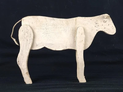 Vintage Mid Century Standing Cow White Paint Pull Toy Folk Art  Primitive - Image 1 of 4