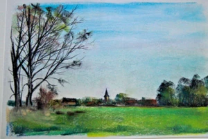 Franz Ehmke 1928 -2018 Berlin Pastel View From Kirchdach IN Schönfließ - Picture 1 of 4