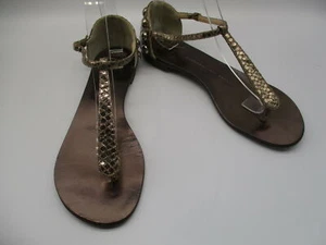 GIUSEPPE ZANOTTI DESIGN metallic faux snakeskin T-strap studded flat sandal 37 - Picture 1 of 9