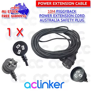 10M Piggyback Power Extension Cord Australian 240V Power Lead 3-Pin black - Picture 1 of 5