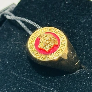 Versace Icon Medusa Head Greca Engraved Gold Tone Ring Size IT 15/ US 7 NWT - Picture 1 of 12