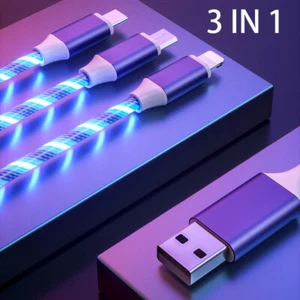 LED Light USB Charger Cable 3in1 Streamer Fast Charging Cable Type C Data line - Picture 1 of 15