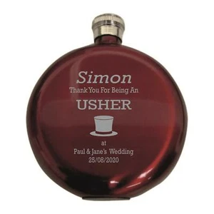 Personalised Usher Top Hat 5oz Round Red Hip Flask In A Paper Box HF600 - Picture 1 of 1