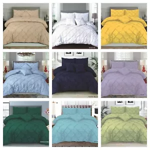 Pintuck Quilt Duvet Cover Bedding Set Single Double King Sizes With Pillowcases - Picture 1 of 38