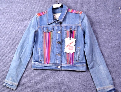 Chaqueta de mezclilla Hot Kiss para mujer pequeña tapiz azul bordada suroeste nueva Foto 1 de 4