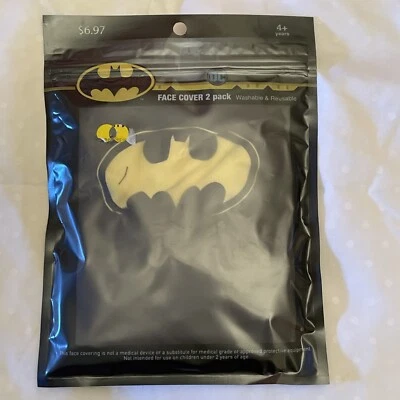 BATMAN FACE MASKS PACK 2 WASHABLE AND REUSEABLE Ages 4+ Youth SEALED NEW IN PACK - Image 1 of 2