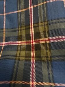 Tartan  Blue  Red Green White 100% Wool Worsted Fabric  Remnant E36