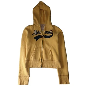 Abercrombie & Fitch Crop Hoodie Medium Womans Yellow Lace Zip Pockets Hood Logo - Picture 1 of 21