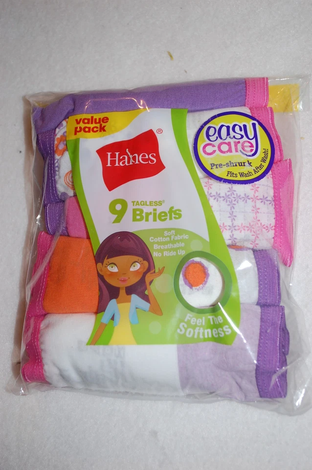 Girls Panties 9 PAIR BRIEFS Tagless PINK WHITE PURPLE ORANGE Flowers Solids SZ 6 - Image 1 of 1