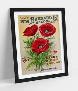 VINTAGE RETRO POPPY FLOWER POSTER -FRAMED WALL ART PICTURE PRINT - Picture 1 of 10