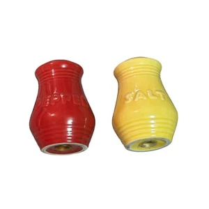 Red and Yellow Salt and Peppers Shakers Hotty Salty on Reverse 2"x3" Fiesta Like - Picture 1 of 6