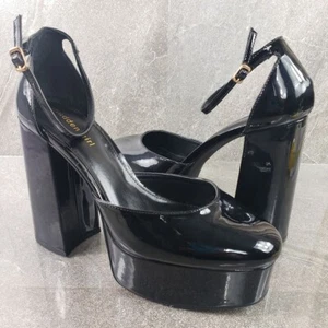Madden Girl Shoes Womens 10 M Black Patent Leather Dion Two-Piece Platform Pumps - Picture 1 of 9