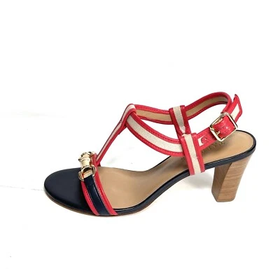 Talbots Women’s Heel Sandals Ankle Strap Blue /Red Leather Size 7.5 B New - Image 1 of 4