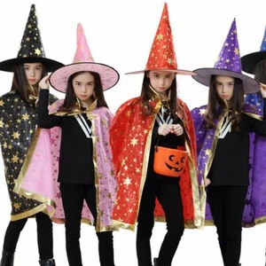 Kids Robe Wizard Cape Cosplay With Hat Cloak Costume HalloweenParty Witch - Picture 1 of 15