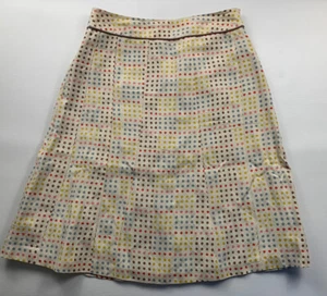 Boden Women Ivory Multicolor Polka Dot Silk Linen Pleated A-Line Skirt Sz 10 - Picture 1 of 11