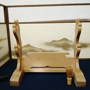Japanese Samurai Sword Rack Stand 2Hooks Zelkova Wood KATANA-KAKE Bushi Yoroi - Picture 1 of 14