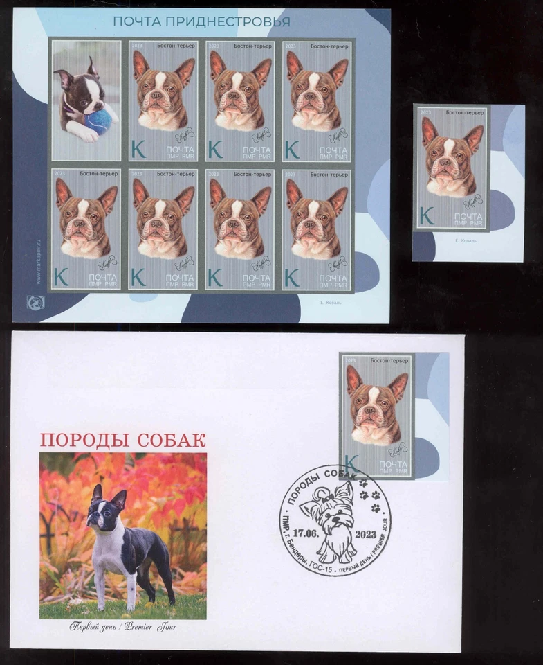 Transnistria 2023 razas de perros Boston Terrier 1v**MNH + hoja**MNH + FDC imperfecto. Foto 1 de 1