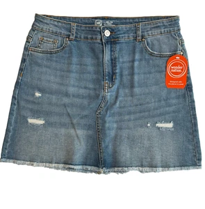 Wonder Nation Destructed Medium Blue Denim Skirt Pockets Girls XXL 18 NWT NEW - Picture 1 of 13