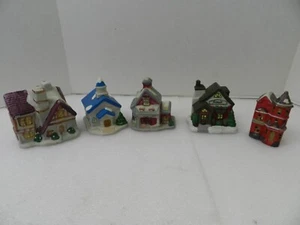 Christmas Porcelain Snow Village 5 PC Set Holiday Décor Church School Vintage - Picture 1 of 23