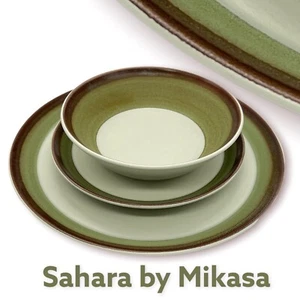 Sahara by Mikasa E5015 StoneKraft Green Brown Band 3-Piece Set Plate & Bowl Rare - Picture 1 of 6
