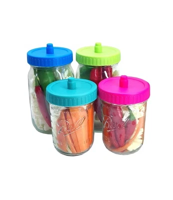 Paquete de 4 tapas de fermentación de tarro de albañil esclusa de aire fermentación tubos de encurtido fermentador Foto 1 de 4