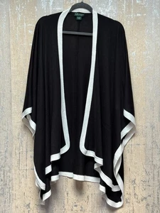 Poncho avvolgente Lauren Ralph Lauren bianco e nero bordo a contrasto aperto davanti Ruana - 1 - Foto 1 di 4