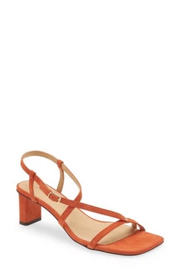 NWOB FRAME Le Braxton Suede Square Toe Strappy Sandals in Orange Sz 37.5 US  - Image 1 of 4