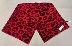NWT $79.50 TALBOTS 100% Wool Leopard Print Red Wrap Scarf 26"x72" - Picture 1 of 4
