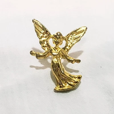 Guardian Angel Gold Tone Lapel Pin 1" Vintage Tie Tack Arms wings open - Image 1 of 3