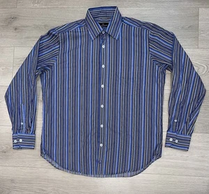 Bugatchi Uomo Dress Shirt Men’s Medium Striped Blue Black White  - Picture 1 of 10