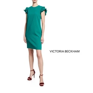 NUEVO Vestido Victoria Beckham verde azulado manga volantes - Imagen 1 de 8