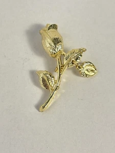 Broche prendedor vintage flor rosa tono dorado cepillado encanto religioso católico - Imagen 1 de 5