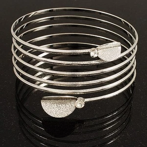 Rhodinierter Kristall Blatt Armkettchen Armreif - Bild 1 von 4