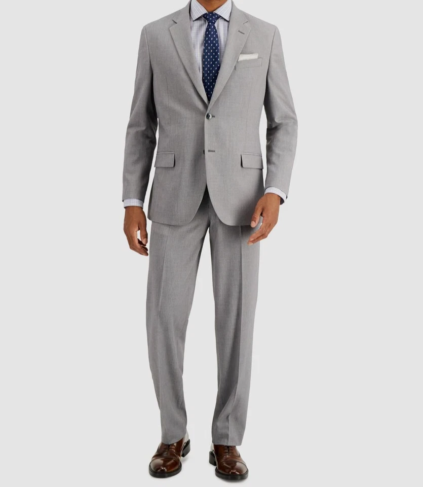 Nautica Men's Gray Modern-Fit Bi-Stretch 2-Piece Jacket Pants Suit Size 48R