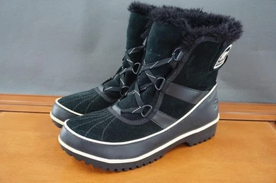 Sorel Tivoli Winter Snow Boots Womens Size 10 Black Suede Faux Fur Lace Up Shoes - Image 1 of 4