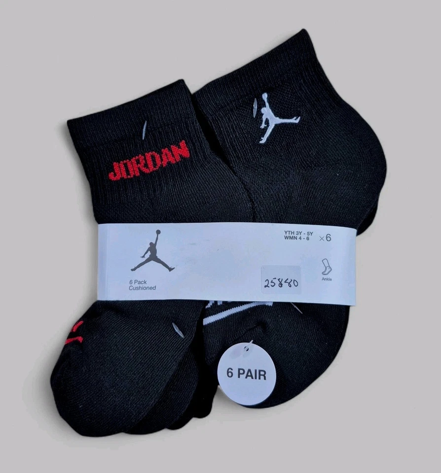Nike Boy’s Air Jordan Jumpman No Show Socks 6 Pack Black Red Gray