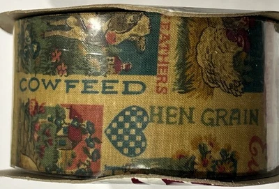 LION Vintage Cotton Craft Ribbon HOG HEAVEN Farm Country Rustic 1 15/16" 25 yds - Image 1 of 4