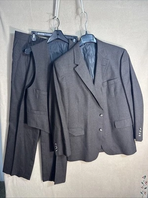 Vintage Hart Schaffner Marx 40R Brown Pinstripe Heavy Wool 3 Piece Suit 35x29 - Image 1 of 4