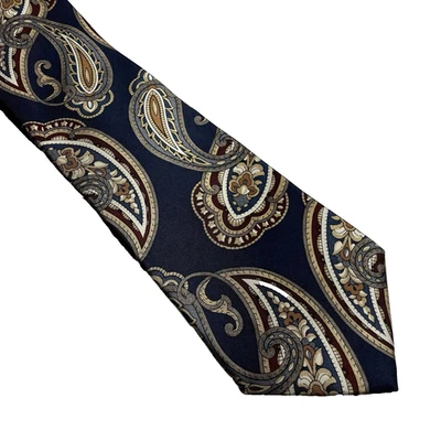Corbata de cuello para hombre Claybrooke seda multicolor azul rojo patrón cachemira 57" x 4" Foto 1 de 4