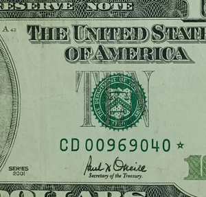 CD00969040* $10 2001 D Star Note Ten Dollar Bill - Picture 1 of 3