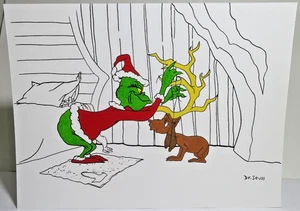 Dr. Seuss Drawing GRINCH & MAX ~Dressing For Christmas ~ Original Signed Art  🏅 - Picture 1 of 9