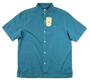 Camisa Tommy Bahama Para Hombres M Manga Corta Botón Frontal Logo Algodón Tinta Azul $99 NUEVA - Imagen 1 de 6