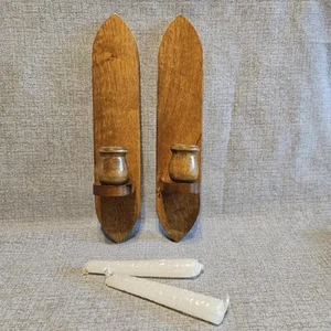 Vintage Wooden Wall Sconces Candle Holders - Set of 2 11.5 X 2" - Picture 1 of 7