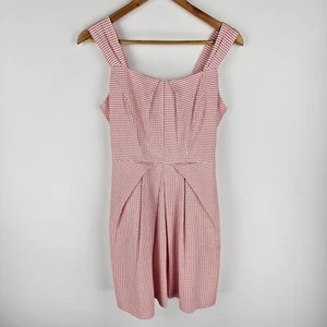 Cue Dress Womens Size 10 Fit & Flare White Red Checkered Sleeveless Pleated - Picture 1 of 9