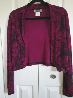 Chaqueta Bolero Marca Slinky Frente Abierto Cachemira Elastizada Talla Grande EE. UU. Púrpura/Negro Foto 1 de 4