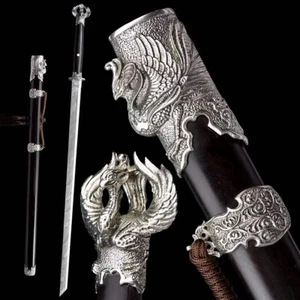 Tang Dao White Copper Phoenix Sword Damascus High Carbon Steel Chinese Saber - Picture 1 of 12