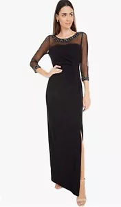 TAHARI Women's Long Sleeve Illusion Top Fitted Gown Dress 8 Black - Picture 1 of 7