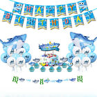 Boys Kids Happy Birthday Party Balloons Set Decor Big Shark Foil Ballon Banner